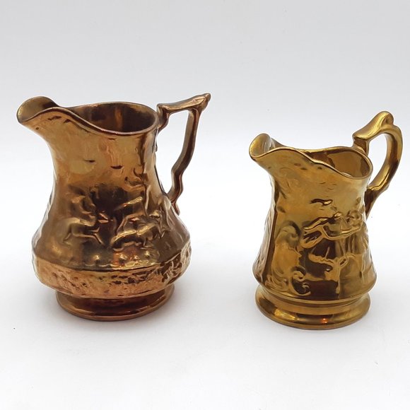 Pair of Small Gold Pitchers -By Wade Royal Victoria - Picture 1 of 11